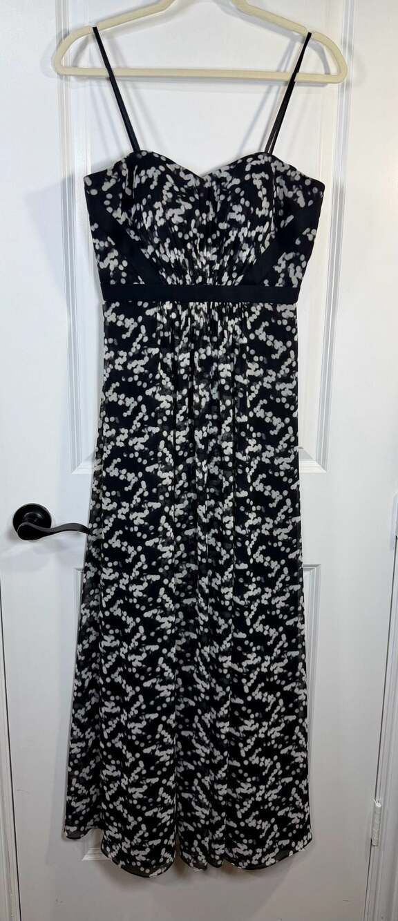 Hailey Adrianna Papell Black and White Polka Dot Chiffon Maxi Dress